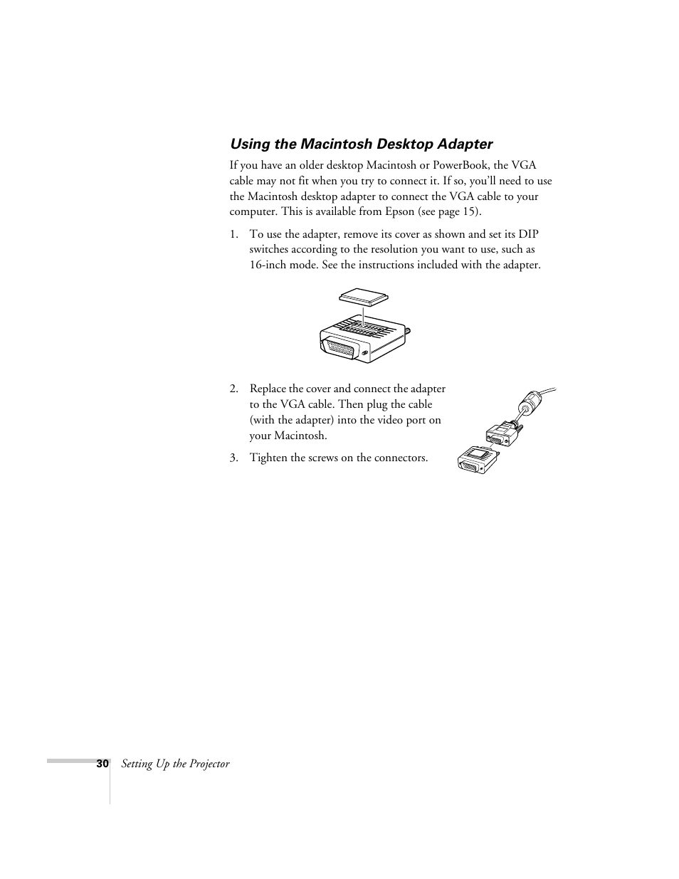 Using the macintosh desktop adapter | Epson 7900p User Manual | Page 30 / 146