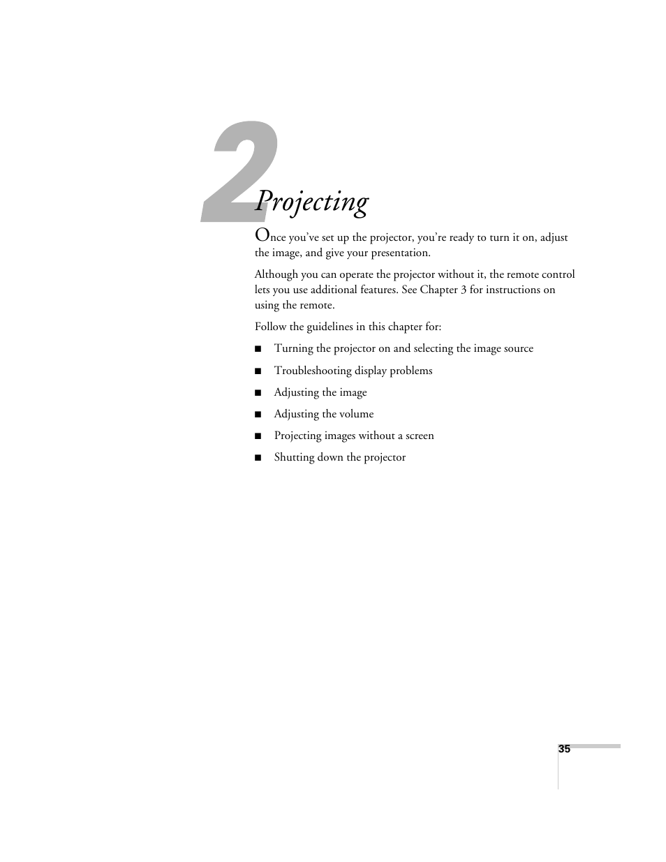 Projecting | Epson 7900p User Manual | Page 35 / 146