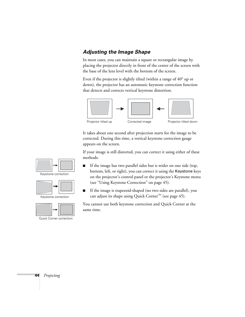 Adjusting the image shape | Epson 7900p User Manual | Page 44 / 146