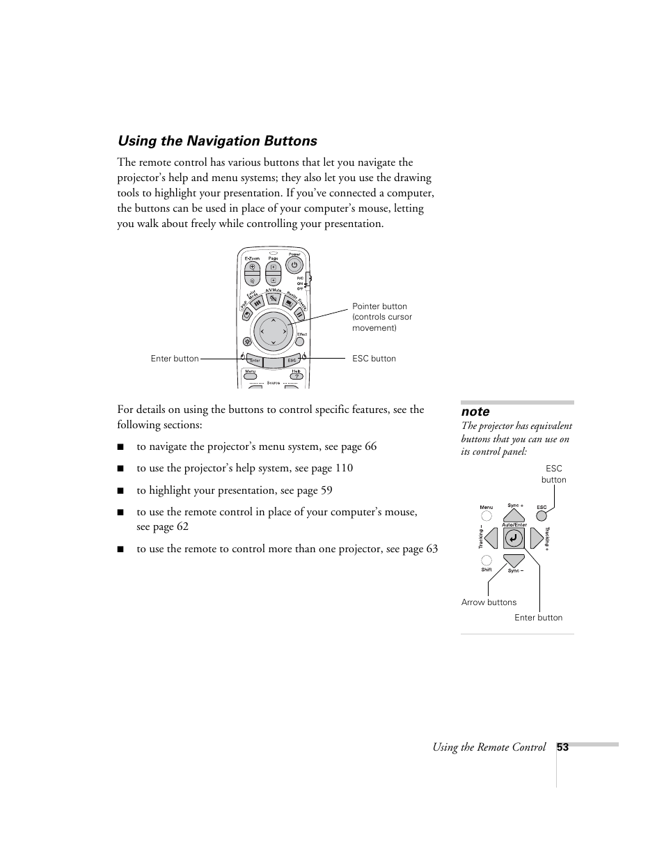 Using the navigation buttons | Epson 7900p User Manual | Page 53 / 146