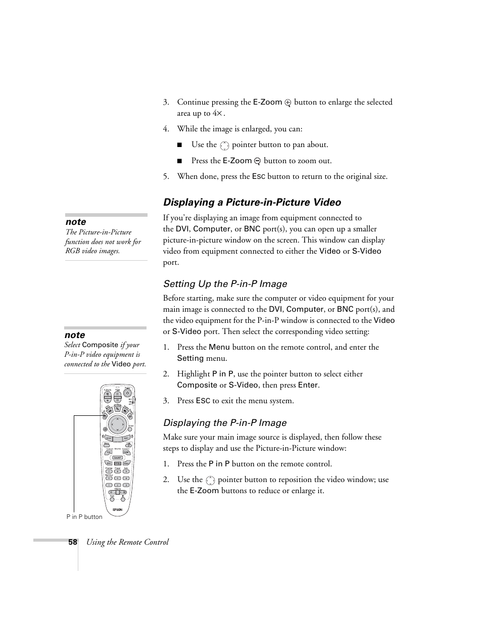 Displaying a picture-in-picture video | Epson 7900p User Manual | Page 58 / 146