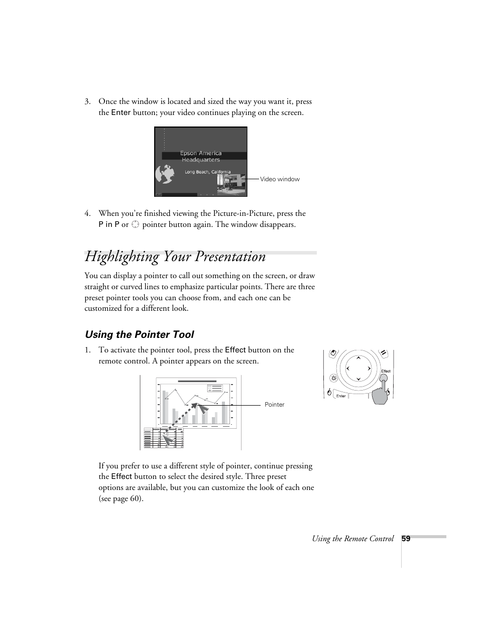 Highlighting your presentation, Using the pointer tool | Epson 7900p User Manual | Page 59 / 146