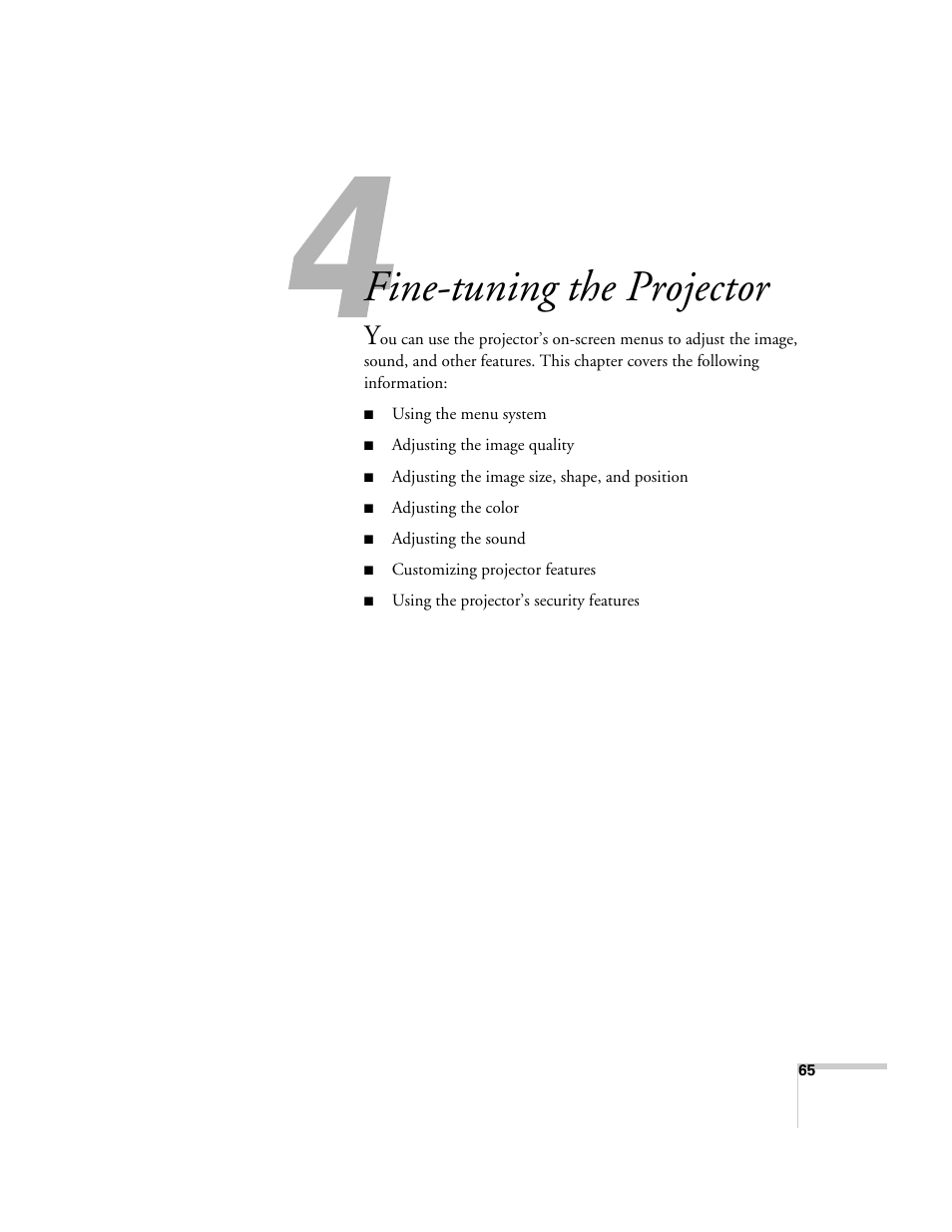 Fine-tuning the projector | Epson 7900p User Manual | Page 65 / 146