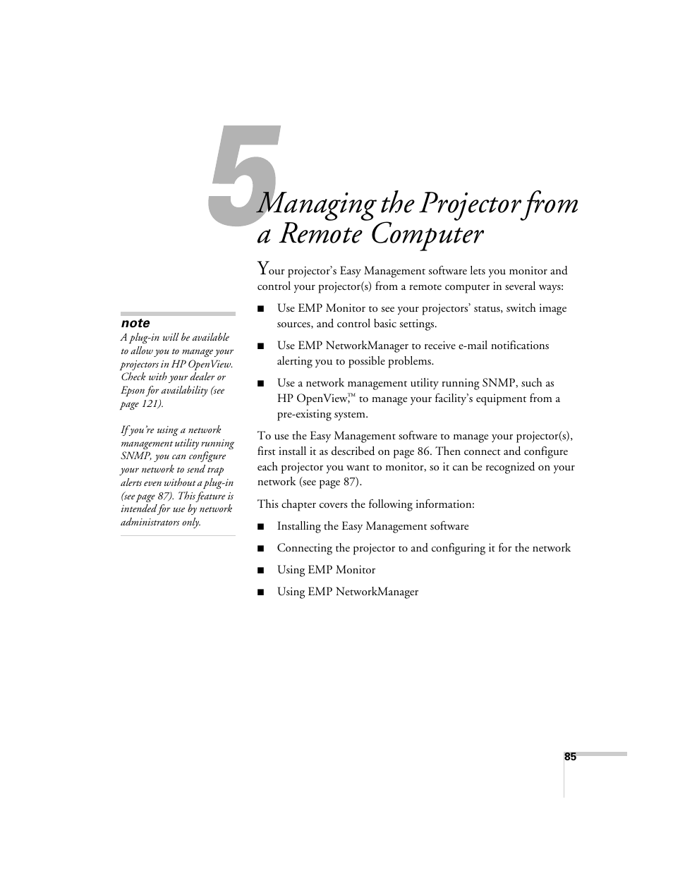 Managing the projector from a remote computer | Epson 7900p User Manual | Page 85 / 146