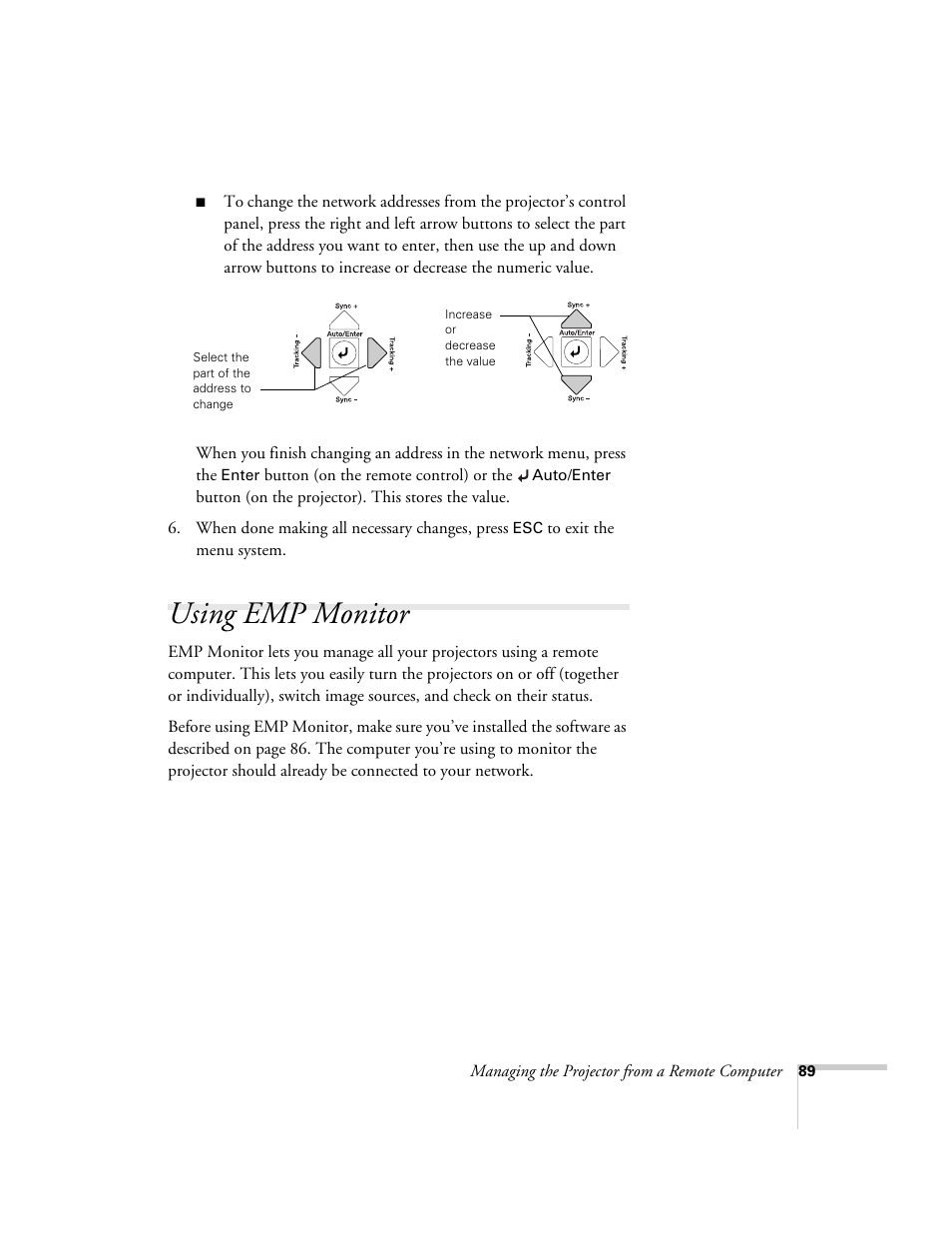 Using emp monitor | Epson 7900p User Manual | Page 89 / 146