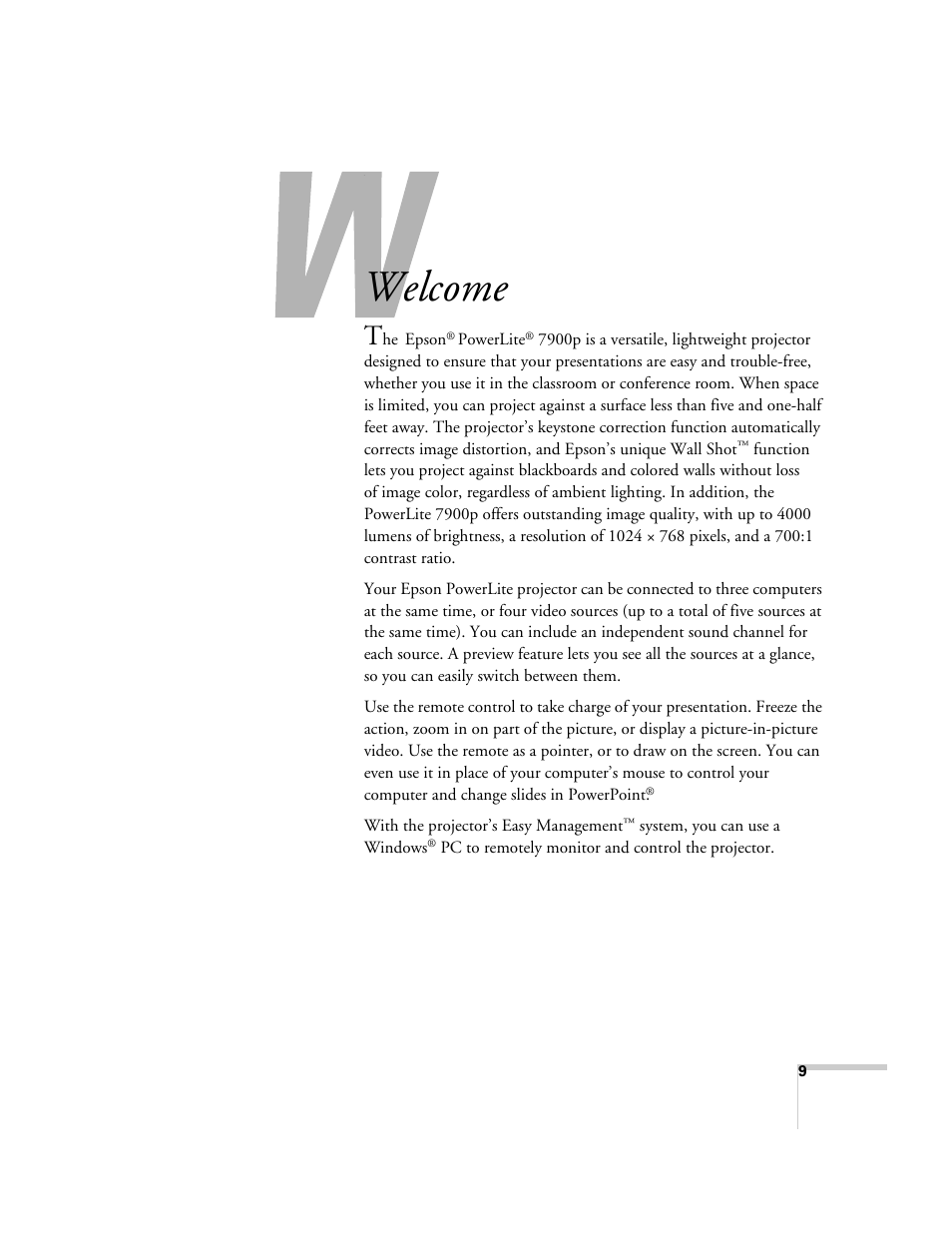 Welcome | Epson 7900p User Manual | Page 9 / 146