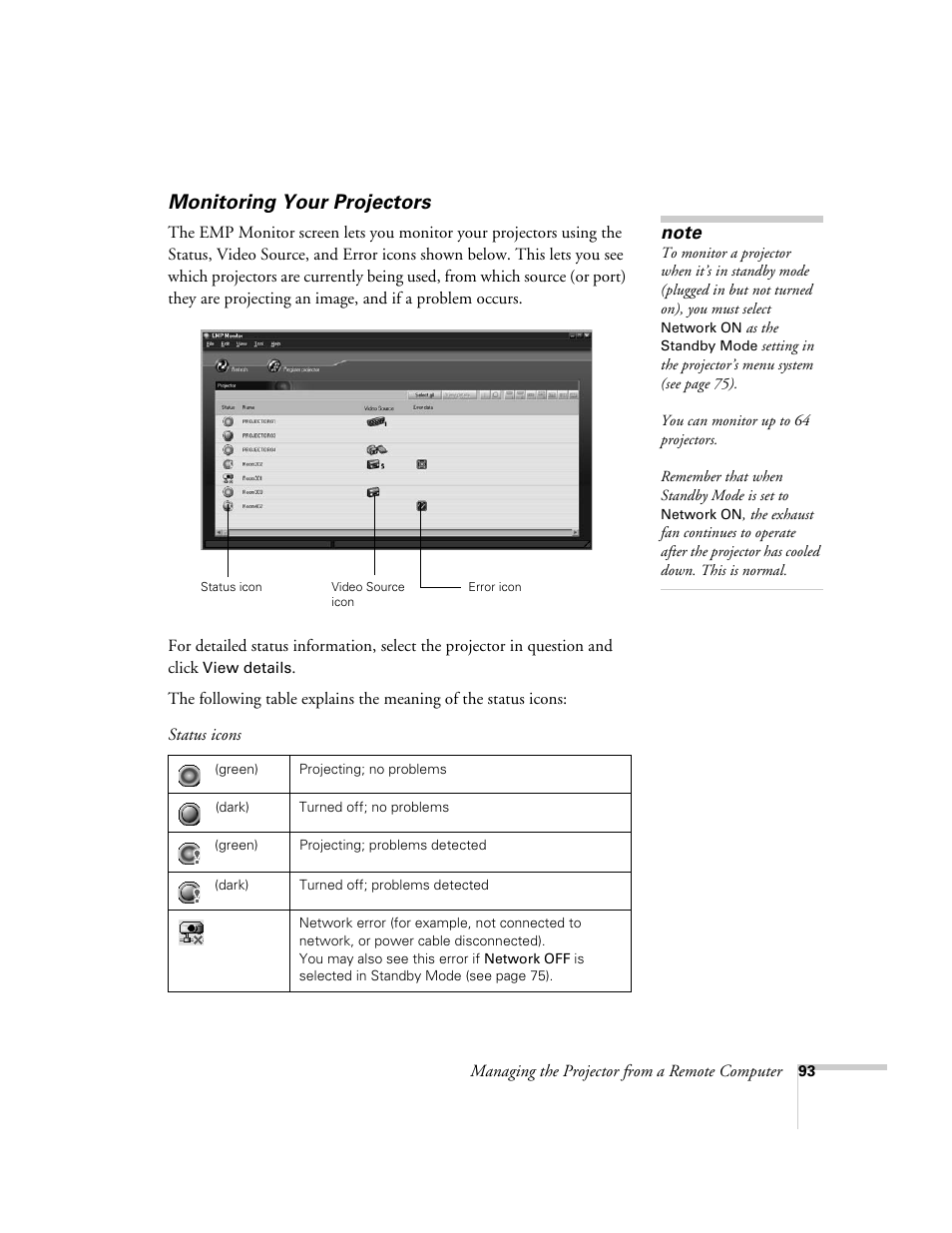 Monitoring your projectors | Epson 7900p User Manual | Page 93 / 146