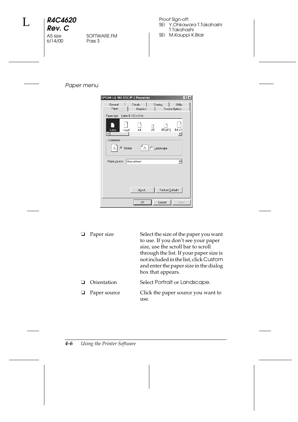 Paper menu | Epson 24-Pin User Manual | Page 100 / 249