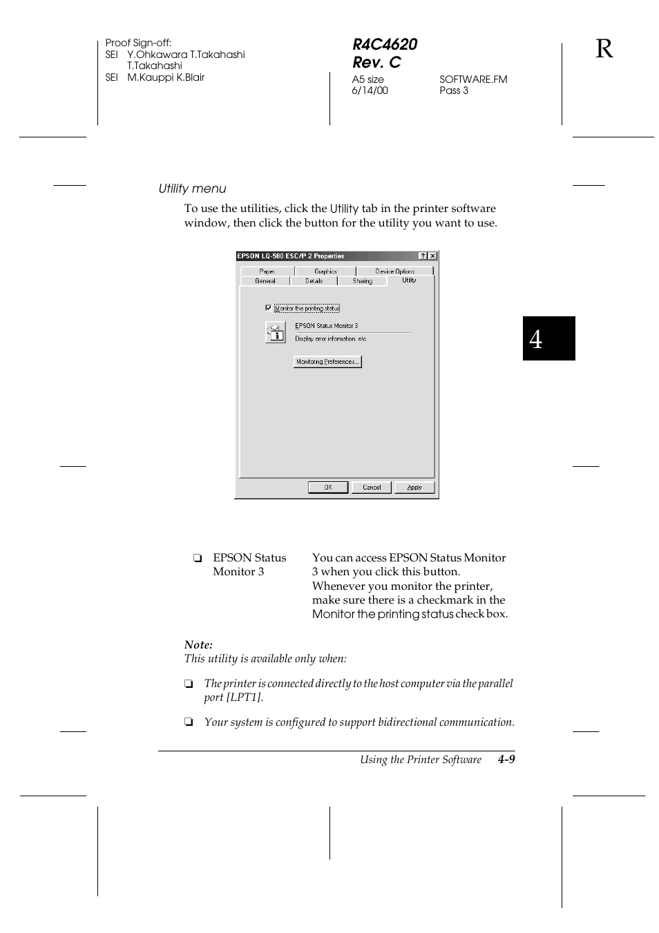 Utility menu | Epson 24-Pin User Manual | Page 103 / 249