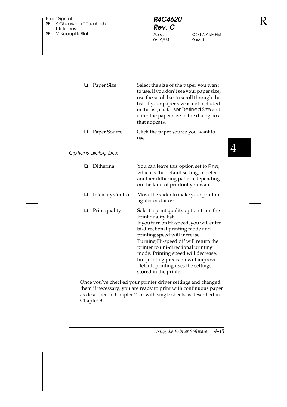 Options dialog box | Epson 24-Pin User Manual | Page 109 / 249