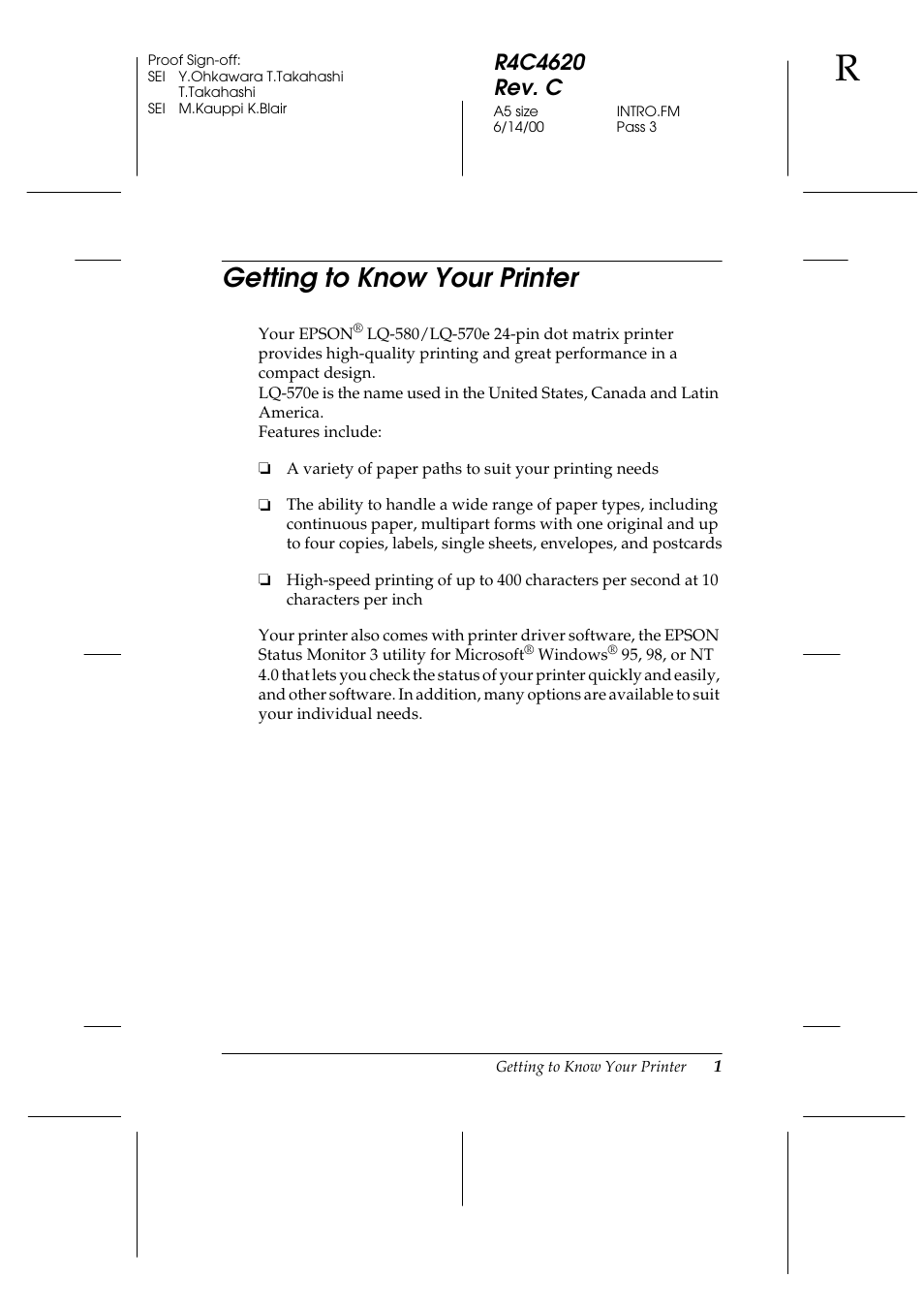 Getting to know your printer | Epson 24-Pin User Manual | Page 11 / 249