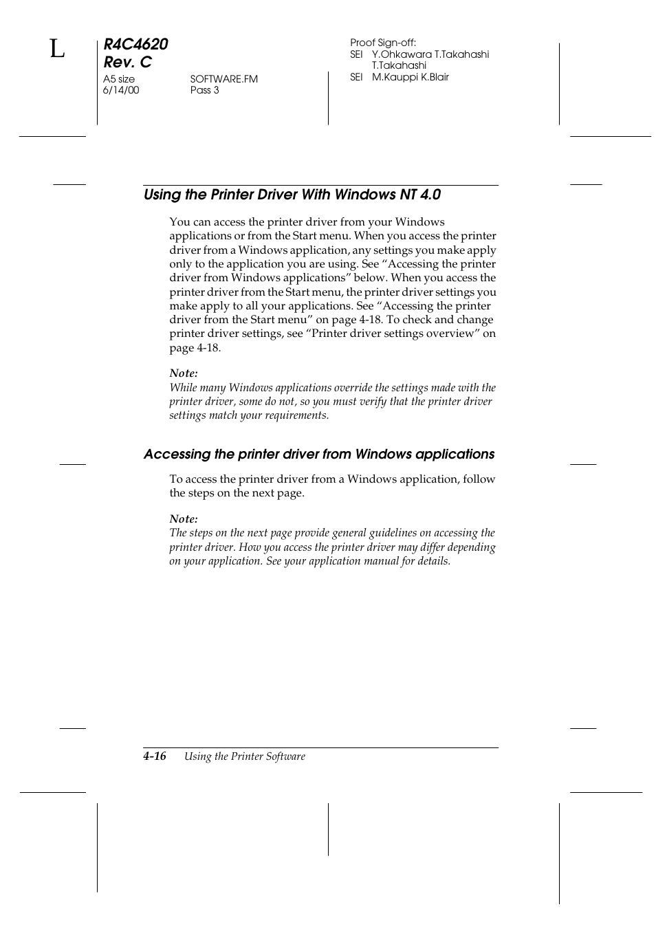 Using the printer driver with windows nt 4.0, Using the printer driver with windows nt 4.0 -16 | Epson 24-Pin User Manual | Page 110 / 249