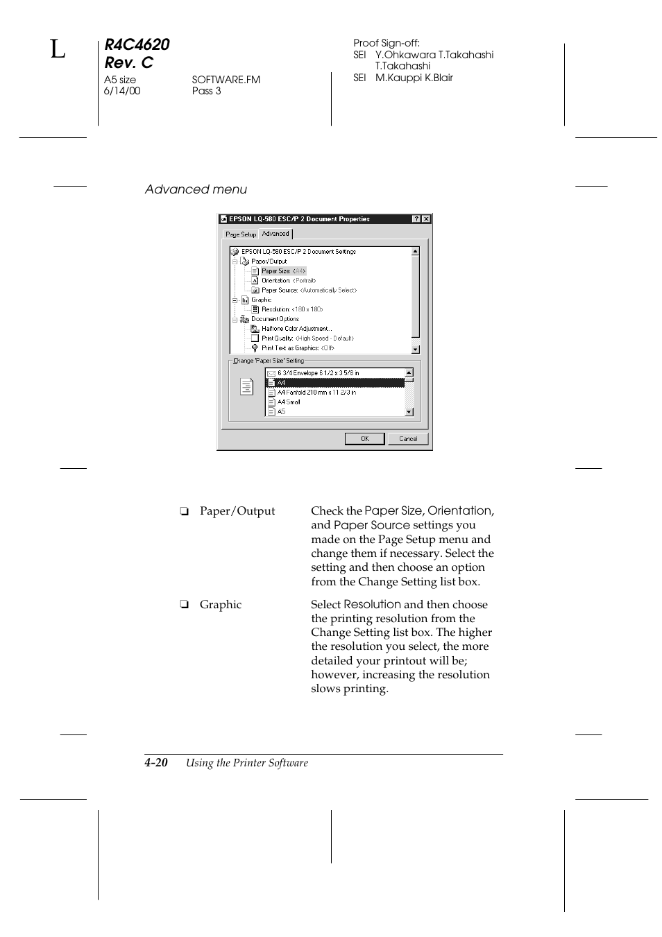 Advanced menu | Epson 24-Pin User Manual | Page 114 / 249