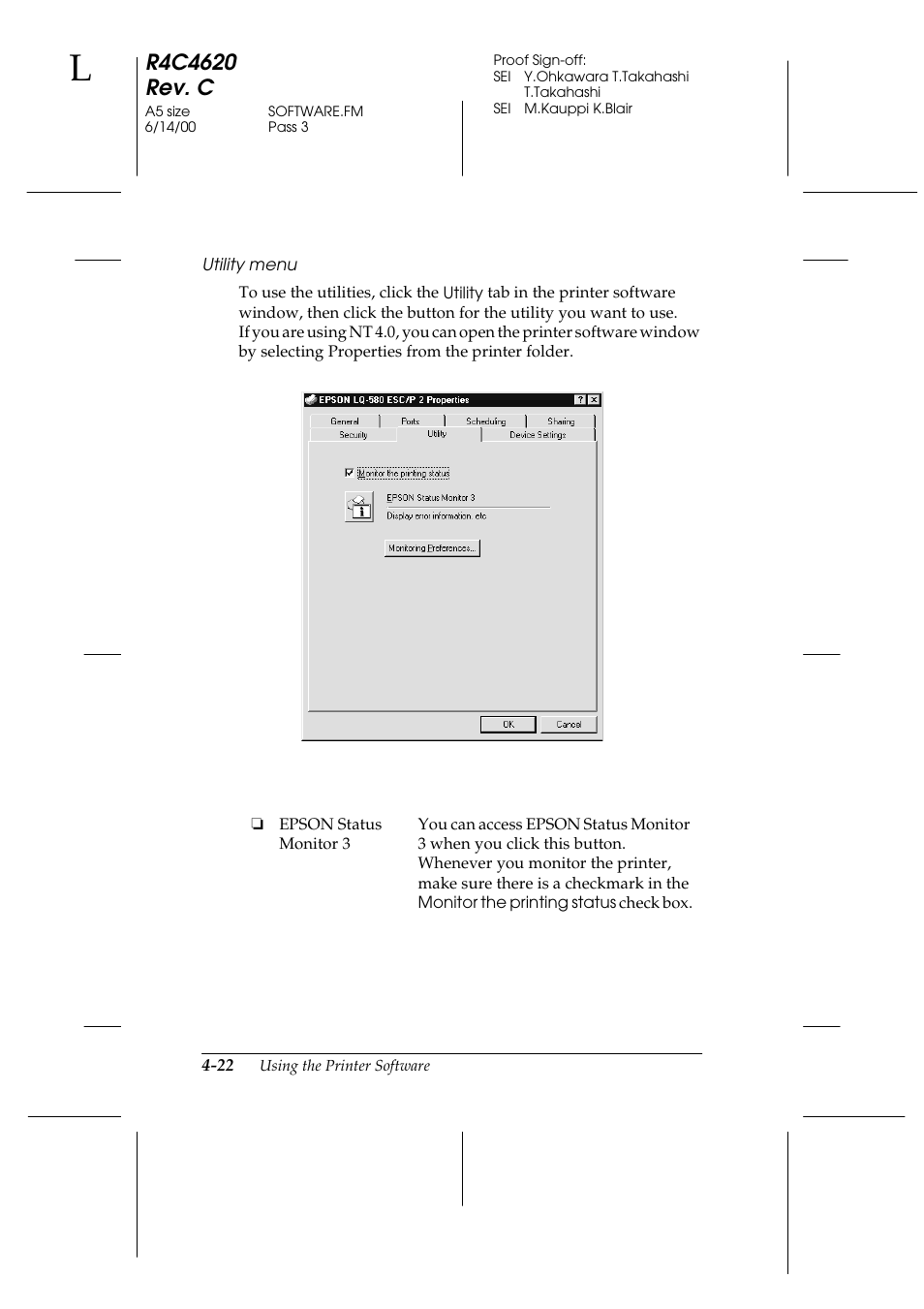 Utility menu | Epson 24-Pin User Manual | Page 116 / 249