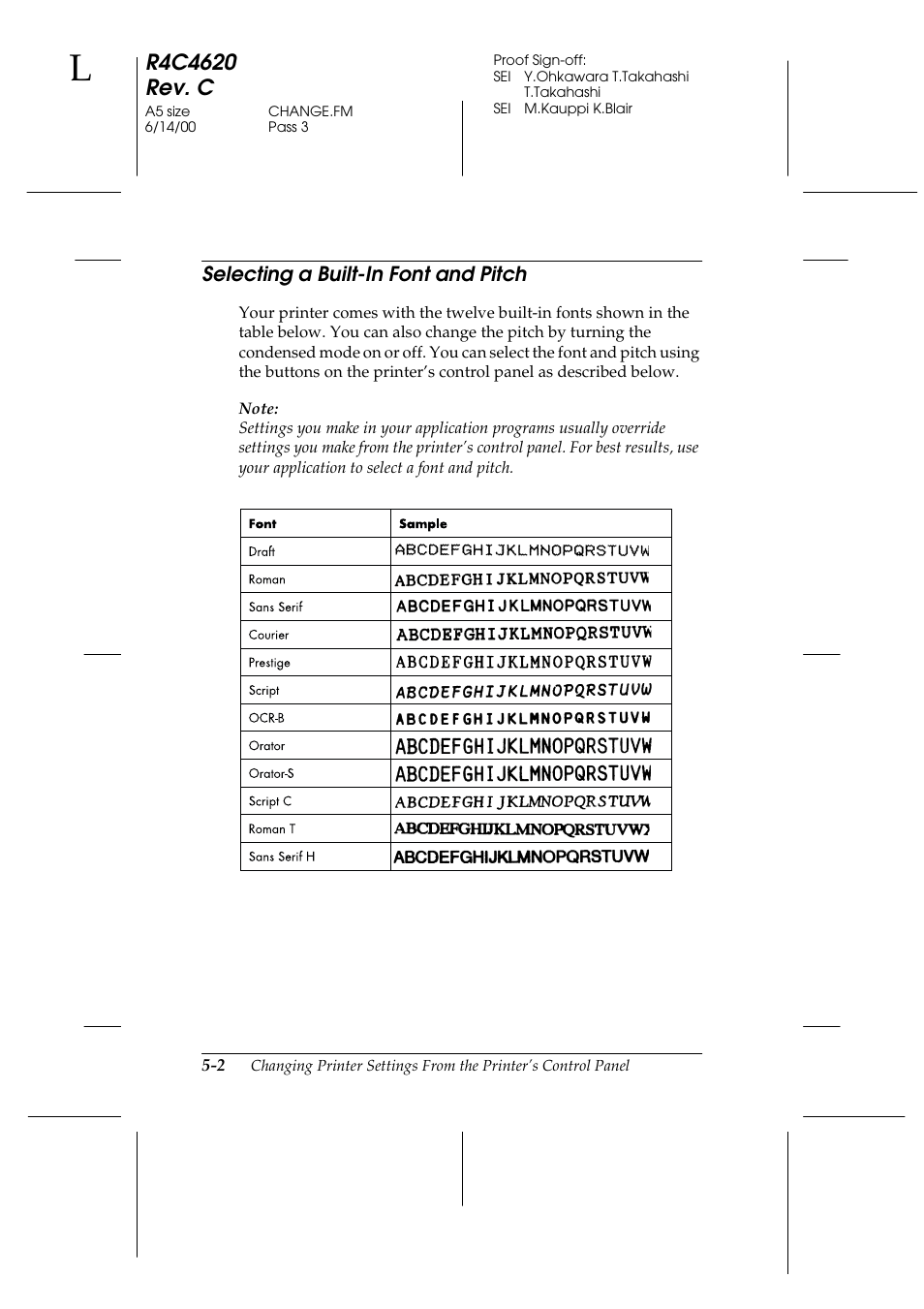 Selecting a built-in font and pitch, Selecting a built-in font and pitch -2 | Epson 24-Pin User Manual | Page 126 / 249