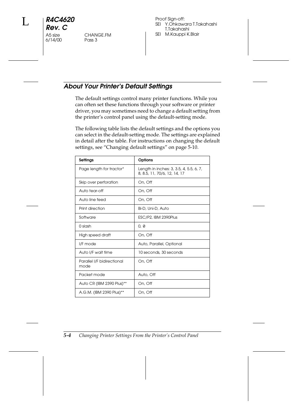 About your printer’s default settings, About your printer’s default settings -4 | Epson 24-Pin User Manual | Page 128 / 249