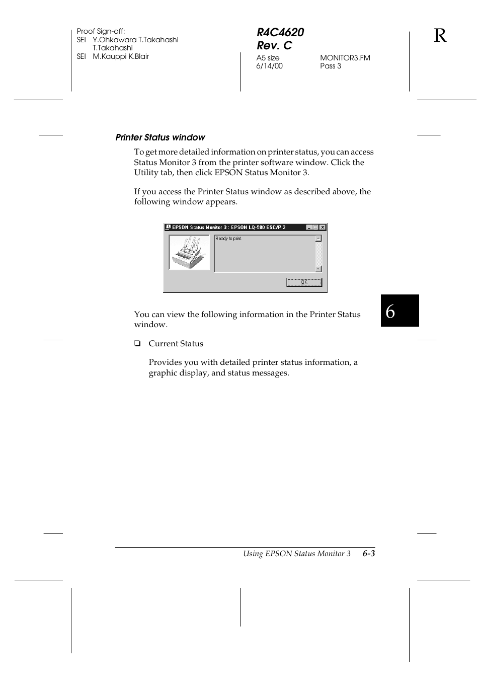 Printer status window | Epson 24-Pin User Manual | Page 139 / 249