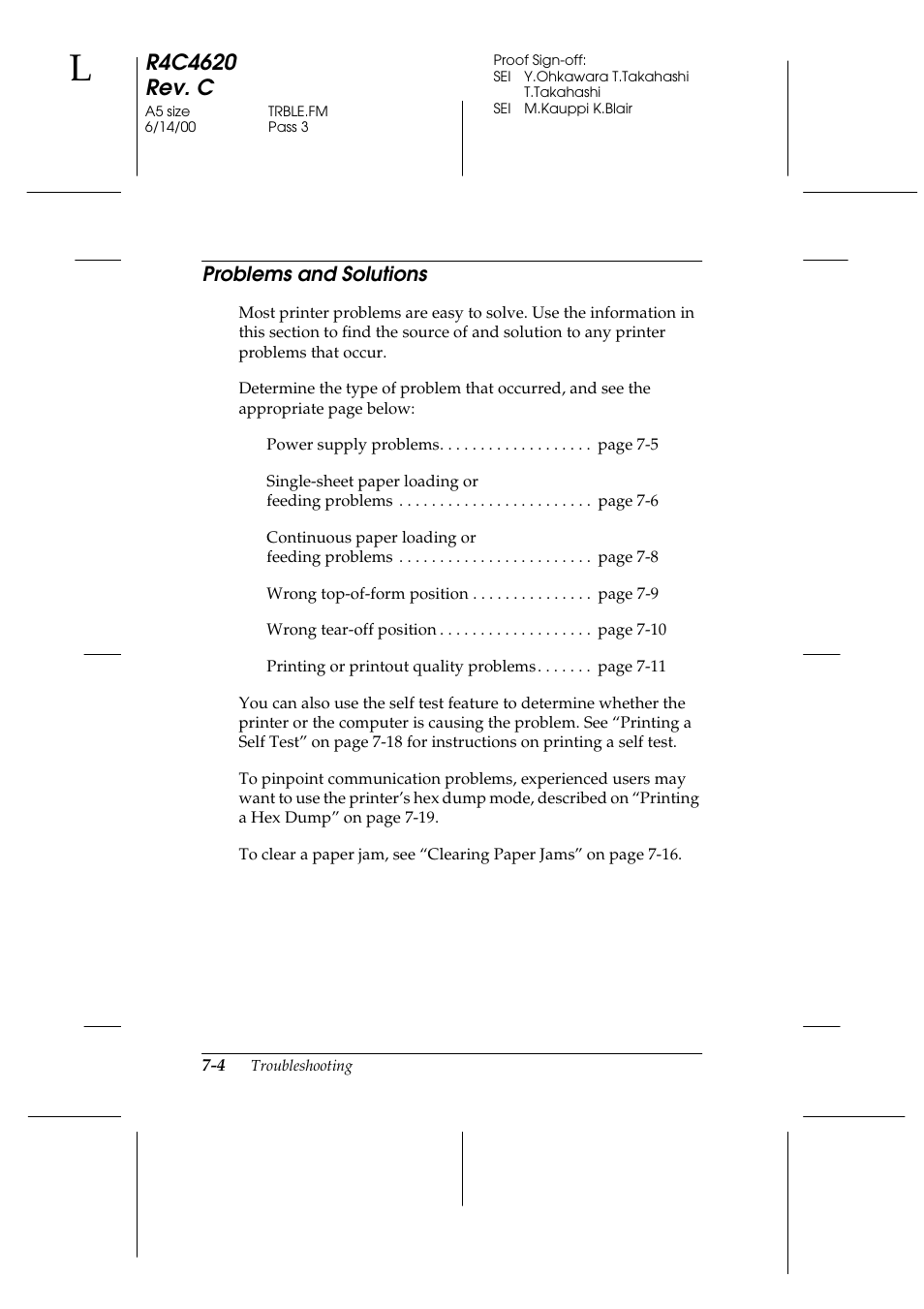 Problems and solutions, Problems and solutions -4 | Epson 24-Pin User Manual | Page 144 / 249