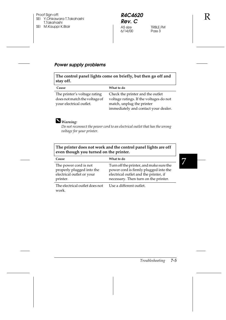 Power supply problems, Power supply problems -5 | Epson 24-Pin User Manual | Page 145 / 249