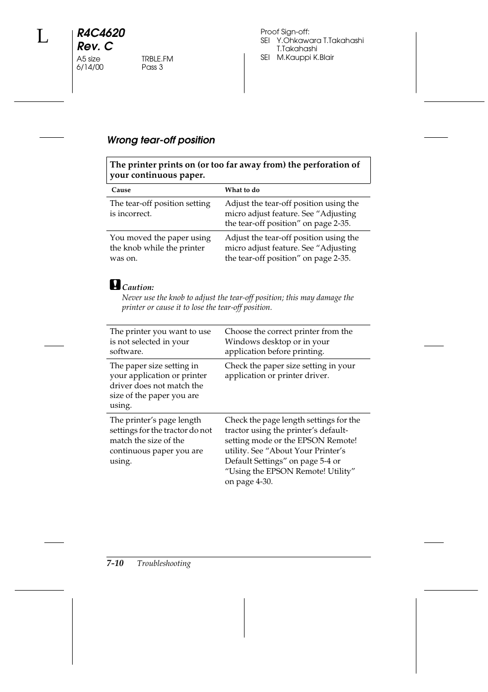 Wrong tear-off position, Wrong tear-off position -10 | Epson 24-Pin User Manual | Page 150 / 249