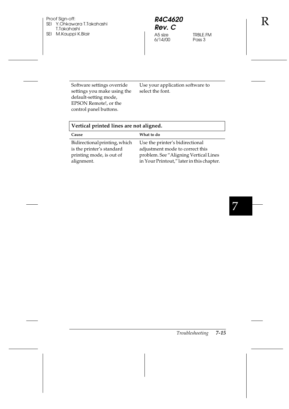 Vertical printed lines are not aligned | Epson 24-Pin User Manual | Page 155 / 249