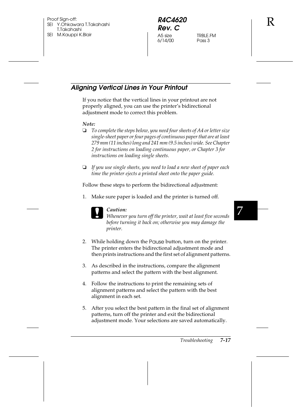 Aligning vertical lines in your printout, Aligning vertical lines in your printout -17 | Epson 24-Pin User Manual | Page 157 / 249