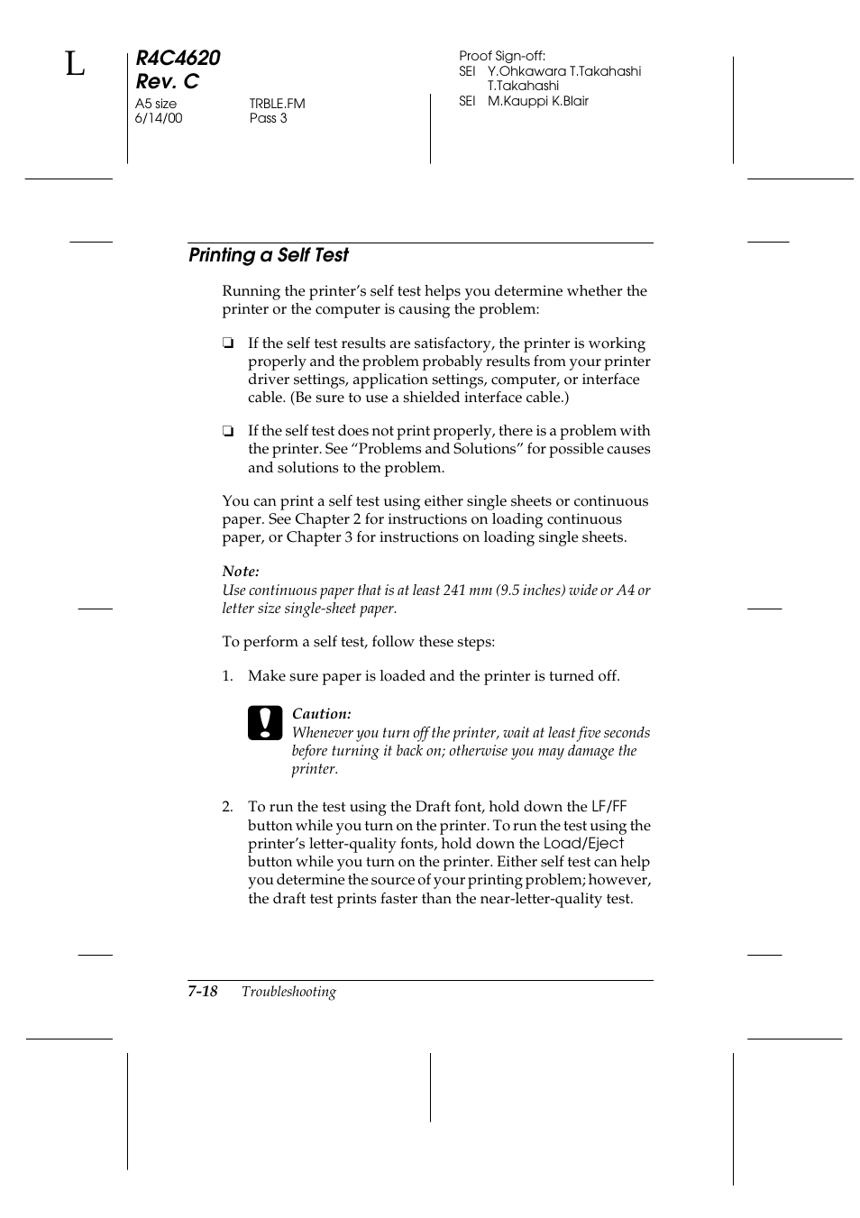 Printing a self test, Printing a self test -18 | Epson 24-Pin User Manual | Page 158 / 249