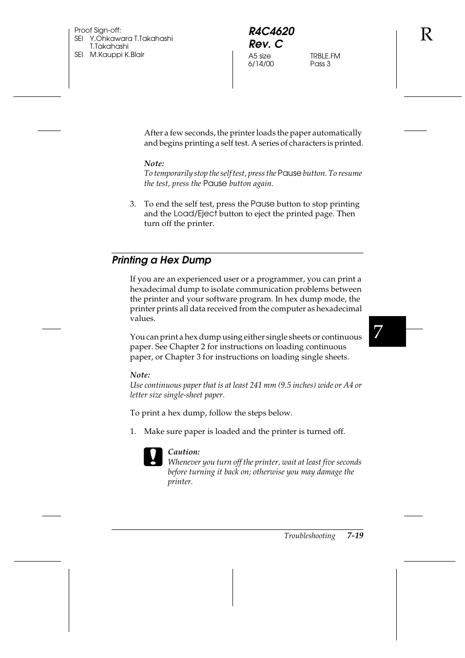 Printing a hex dump, Printing a hex dump -19 | Epson 24-Pin User Manual | Page 159 / 249