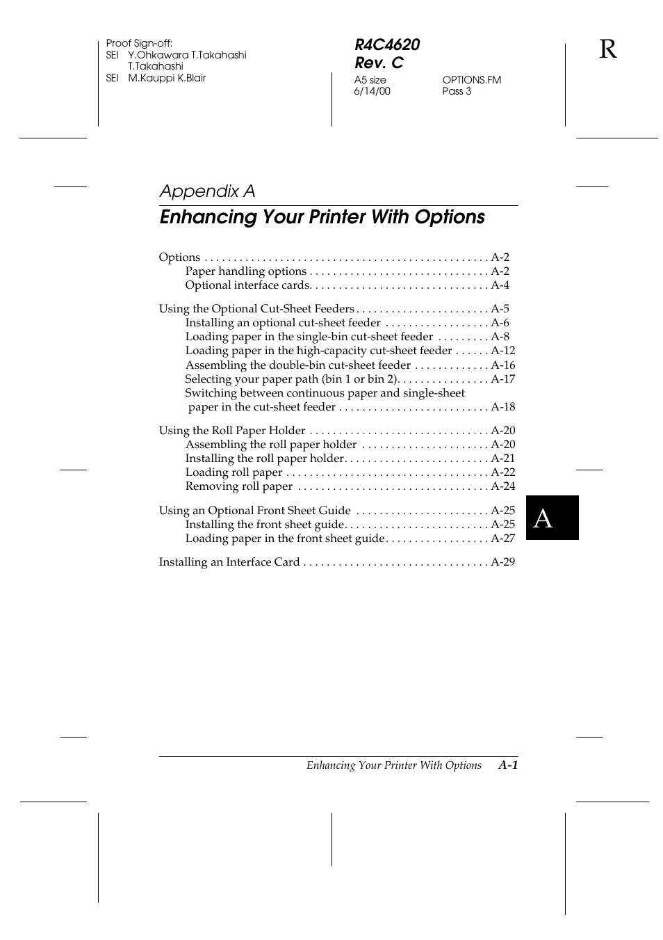 A. enhancing your printer with options, Appendix a, Enhancing your printer with options | Epson 24-Pin User Manual | Page 161 / 249