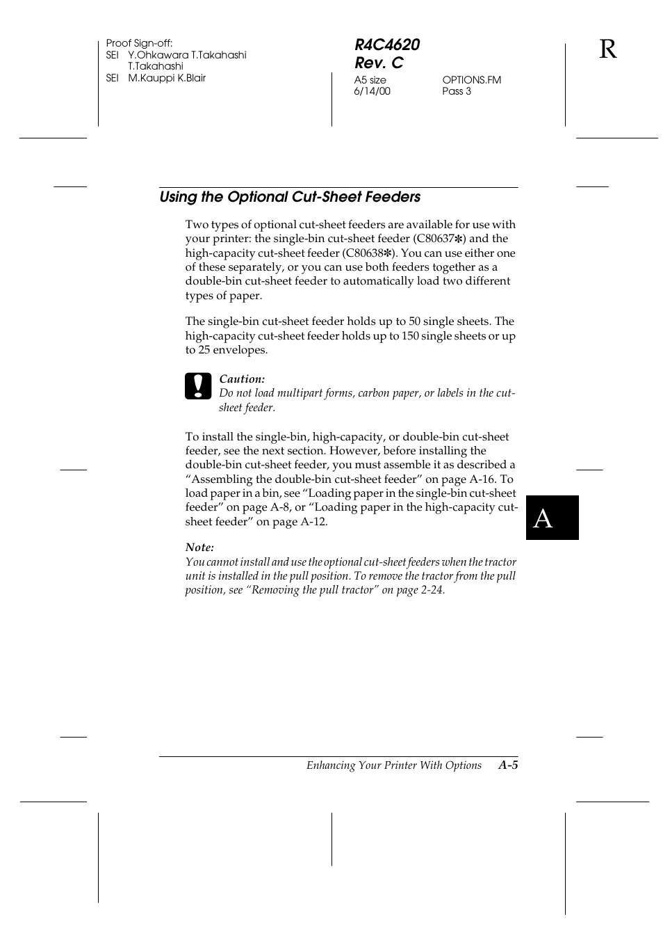 Using the optional cut-sheet feeders | Epson 24-Pin User Manual | Page 165 / 249