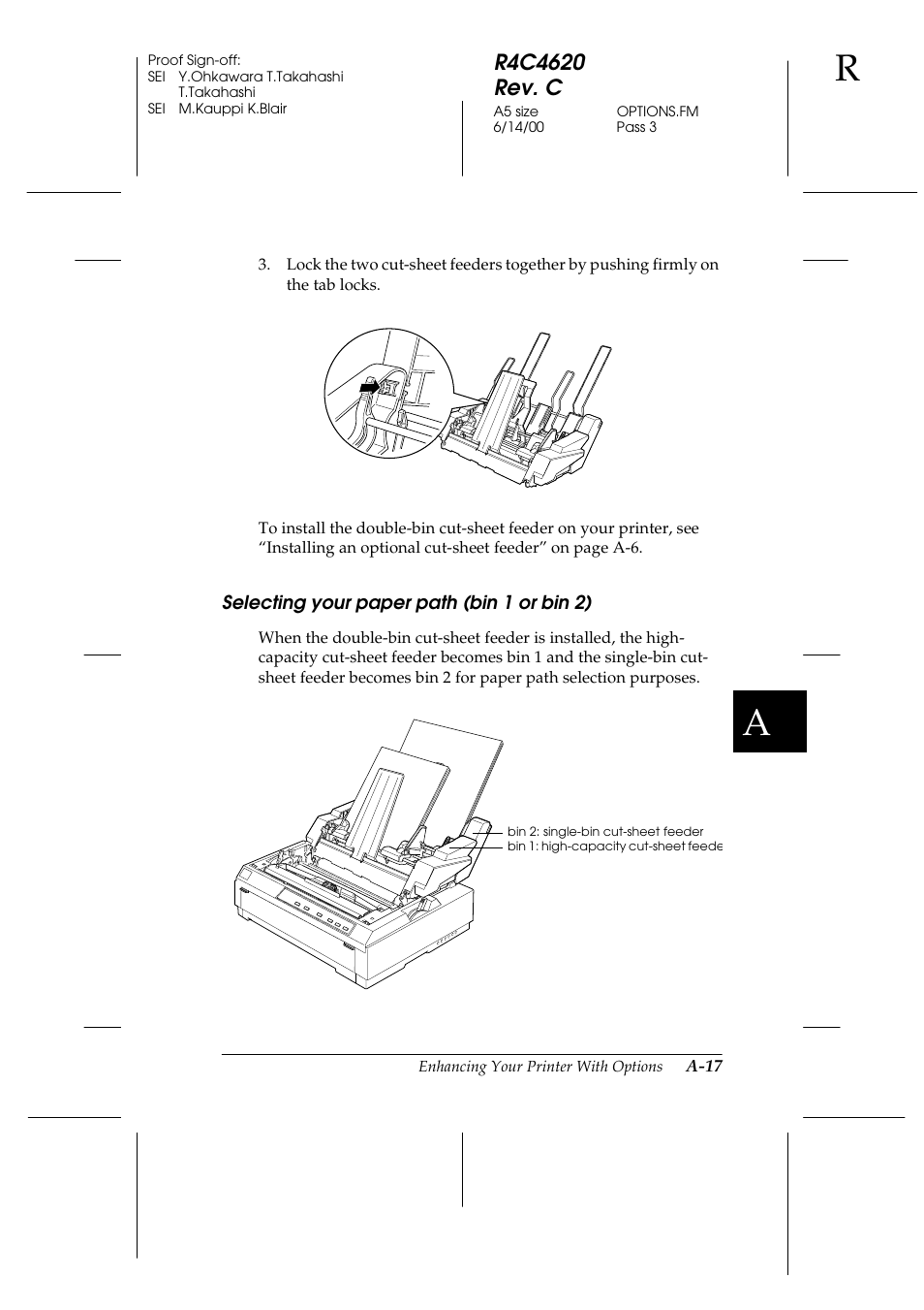 Selecting your paper path (bin 1 or bin 2) | Epson 24-Pin User Manual | Page 177 / 249