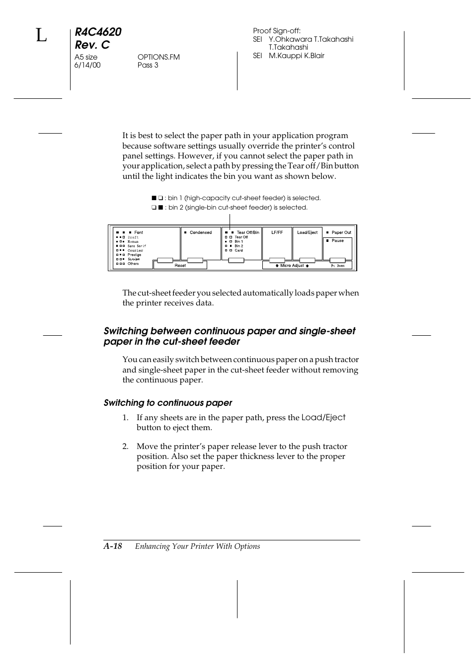 Switching to continuous paper | Epson 24-Pin User Manual | Page 178 / 249