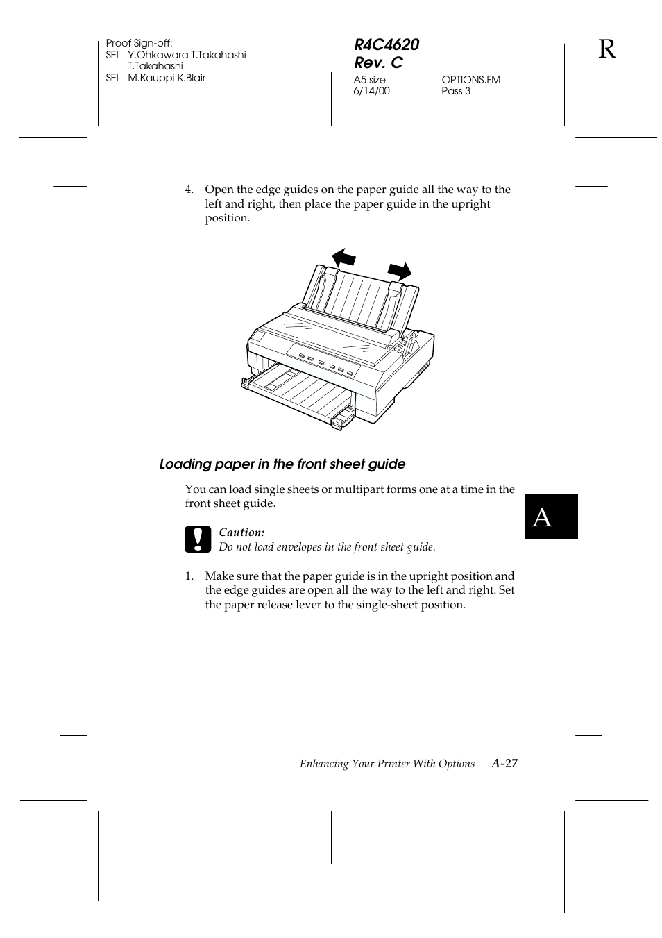 Loading paper in the front sheet guide | Epson 24-Pin User Manual | Page 187 / 249