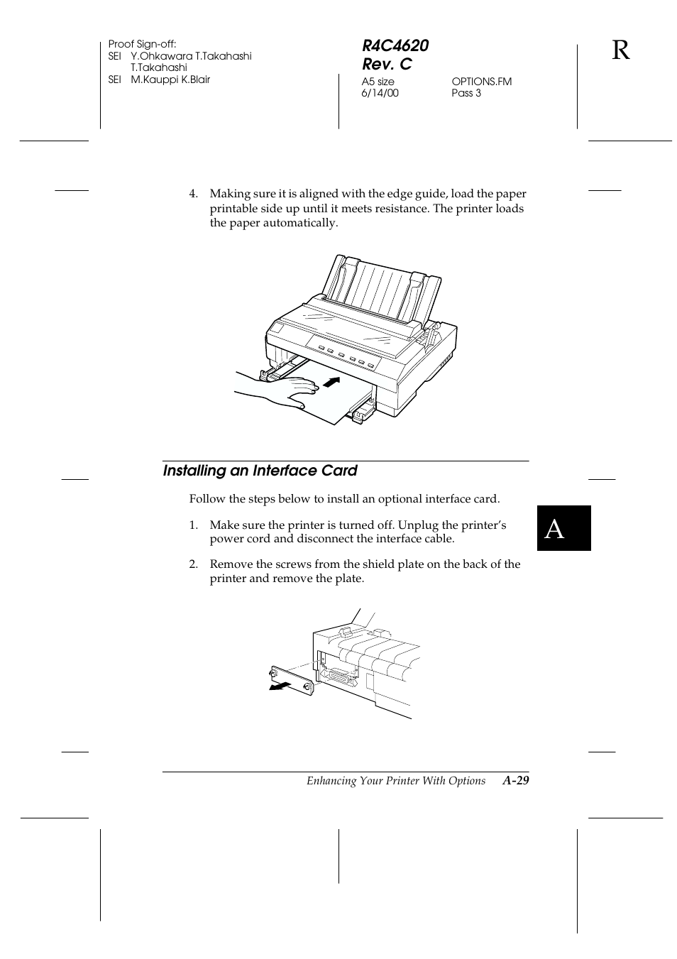 Installing an interface card | Epson 24-Pin User Manual | Page 189 / 249