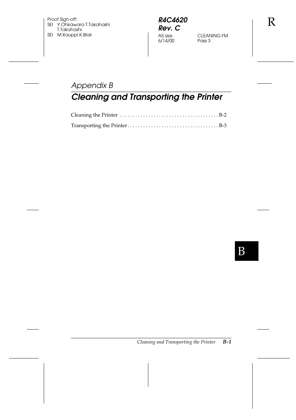 B. cleaning and transporting the printer, Appendix b, Cleaning and transporting the printer | Epson 24-Pin User Manual | Page 191 / 249