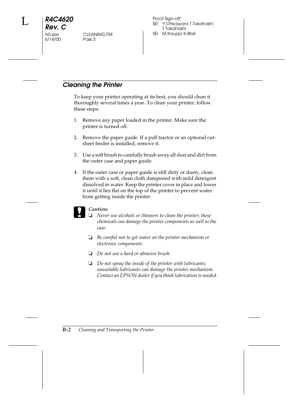 Cleaning the printer | Epson 24-Pin User Manual | Page 192 / 249