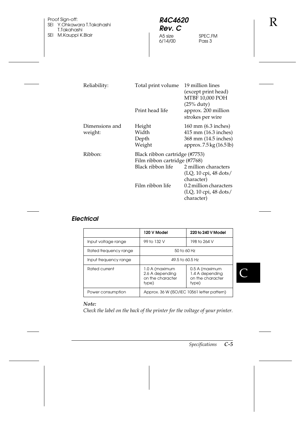 Electrical | Epson 24-Pin User Manual | Page 199 / 249