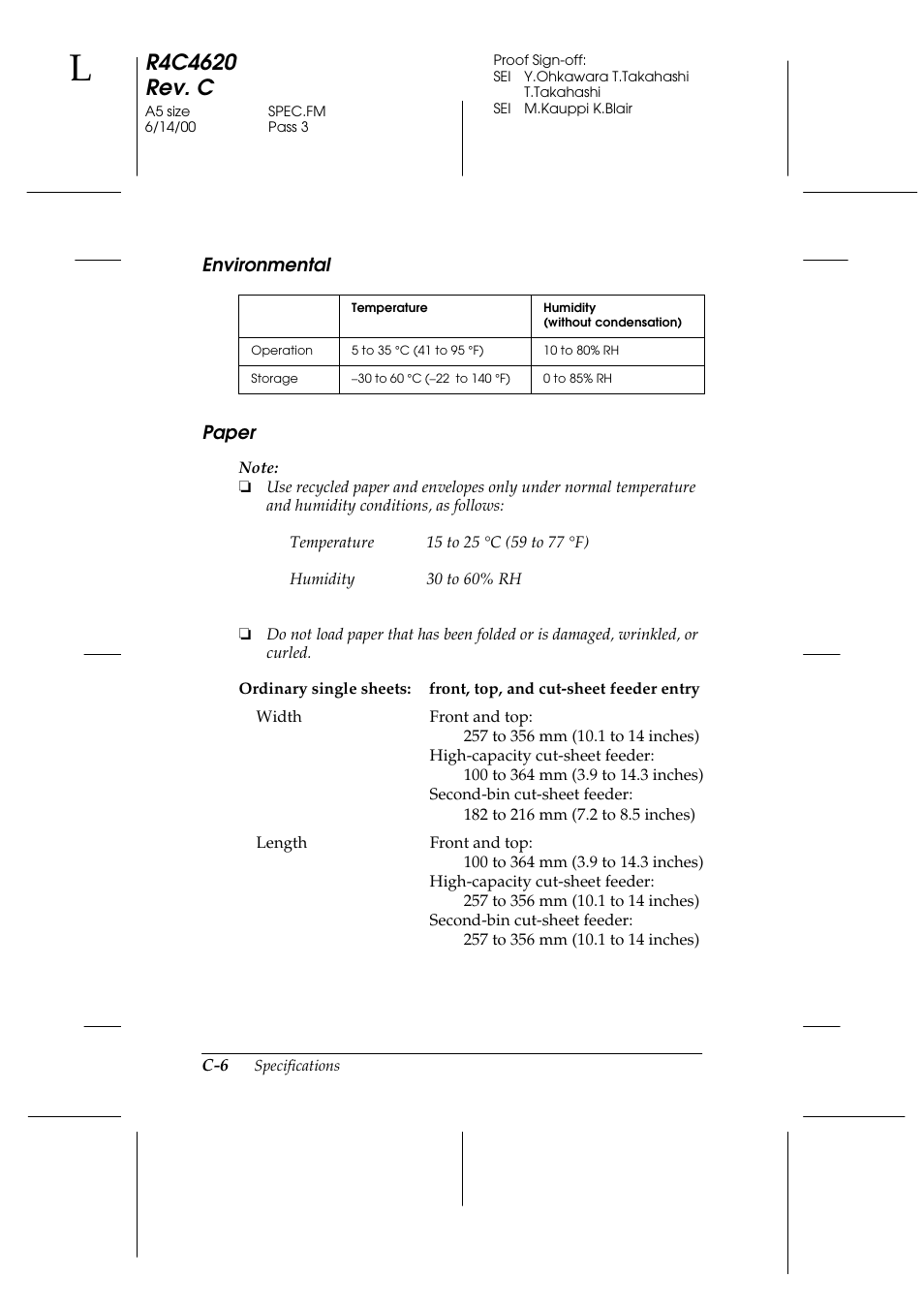 Environmental, Paper | Epson 24-Pin User Manual | Page 200 / 249