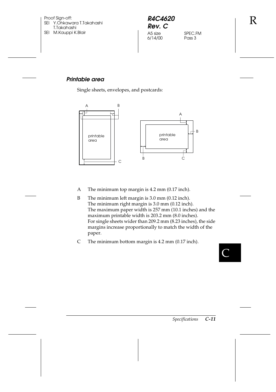 Printable area | Epson 24-Pin User Manual | Page 205 / 249