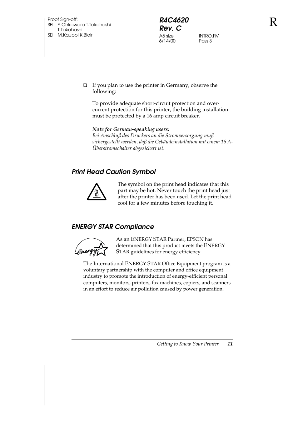 Print head caution symbol, Energy star compliance, Print head caution symbol energy star compliance | Epson 24-Pin User Manual | Page 21 / 249