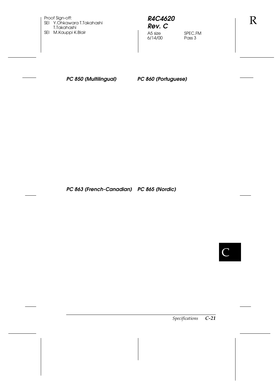 Pc 850 (multilingual) pc 860 (portuguese), Pc 863 (french-canadian) pc 865 (nordic) | Epson 24-Pin User Manual | Page 215 / 249