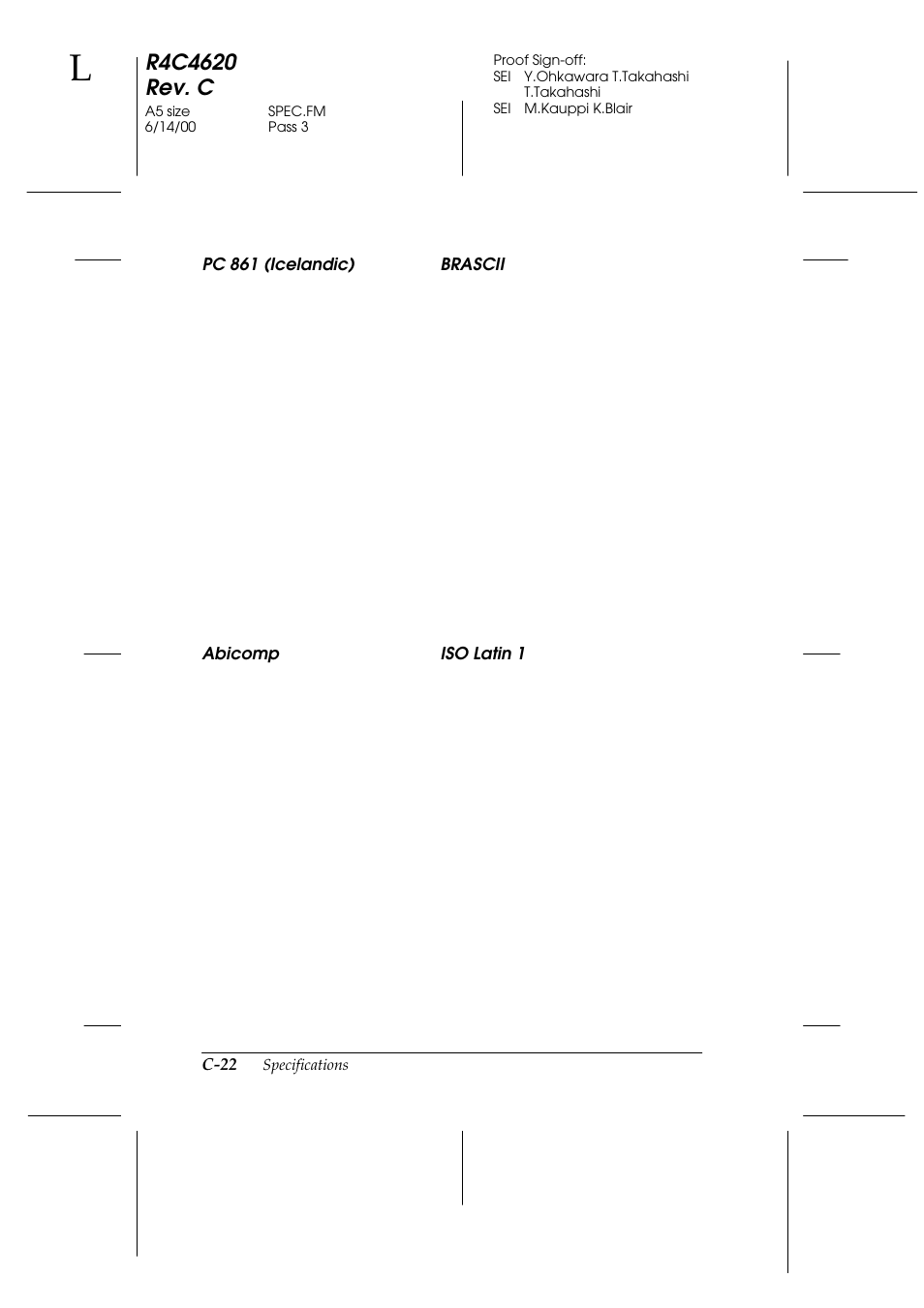 Pc 861 (icelandic) brascii, Abicomp iso latin 1 | Epson 24-Pin User Manual | Page 216 / 249