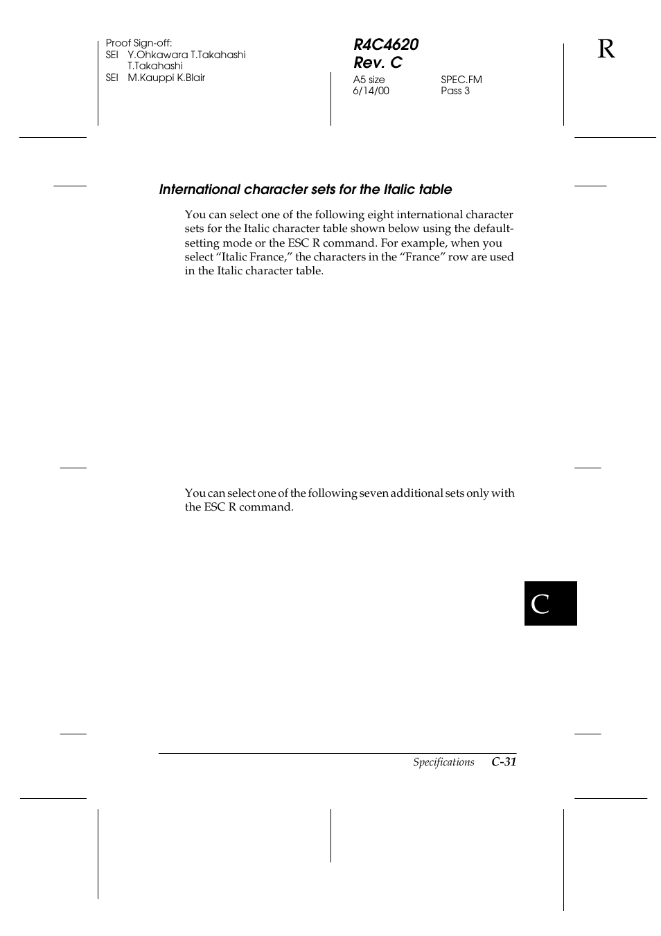 International character sets for the italic table | Epson 24-Pin User Manual | Page 225 / 249