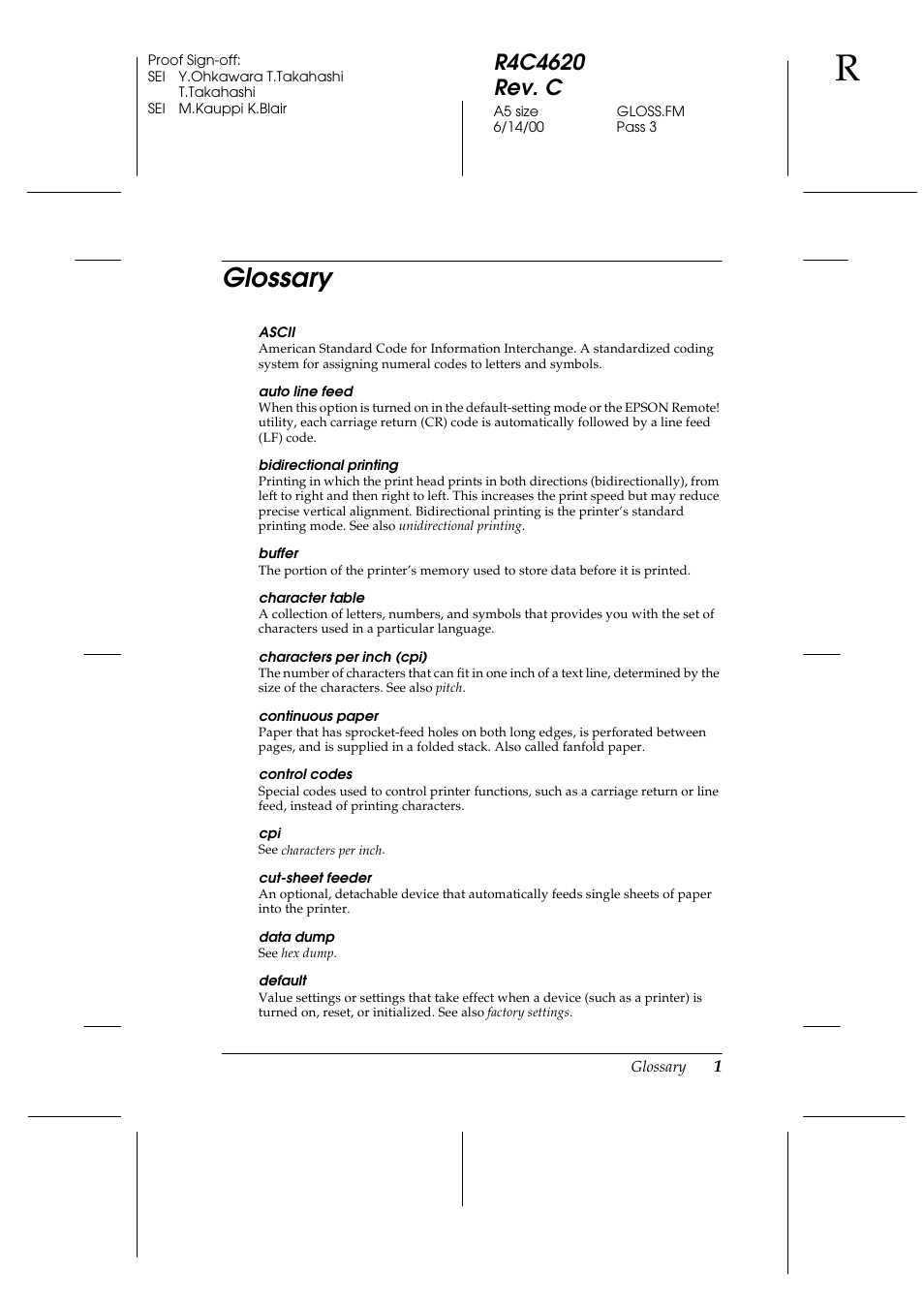 Glossary | Epson 24-Pin User Manual | Page 237 / 249