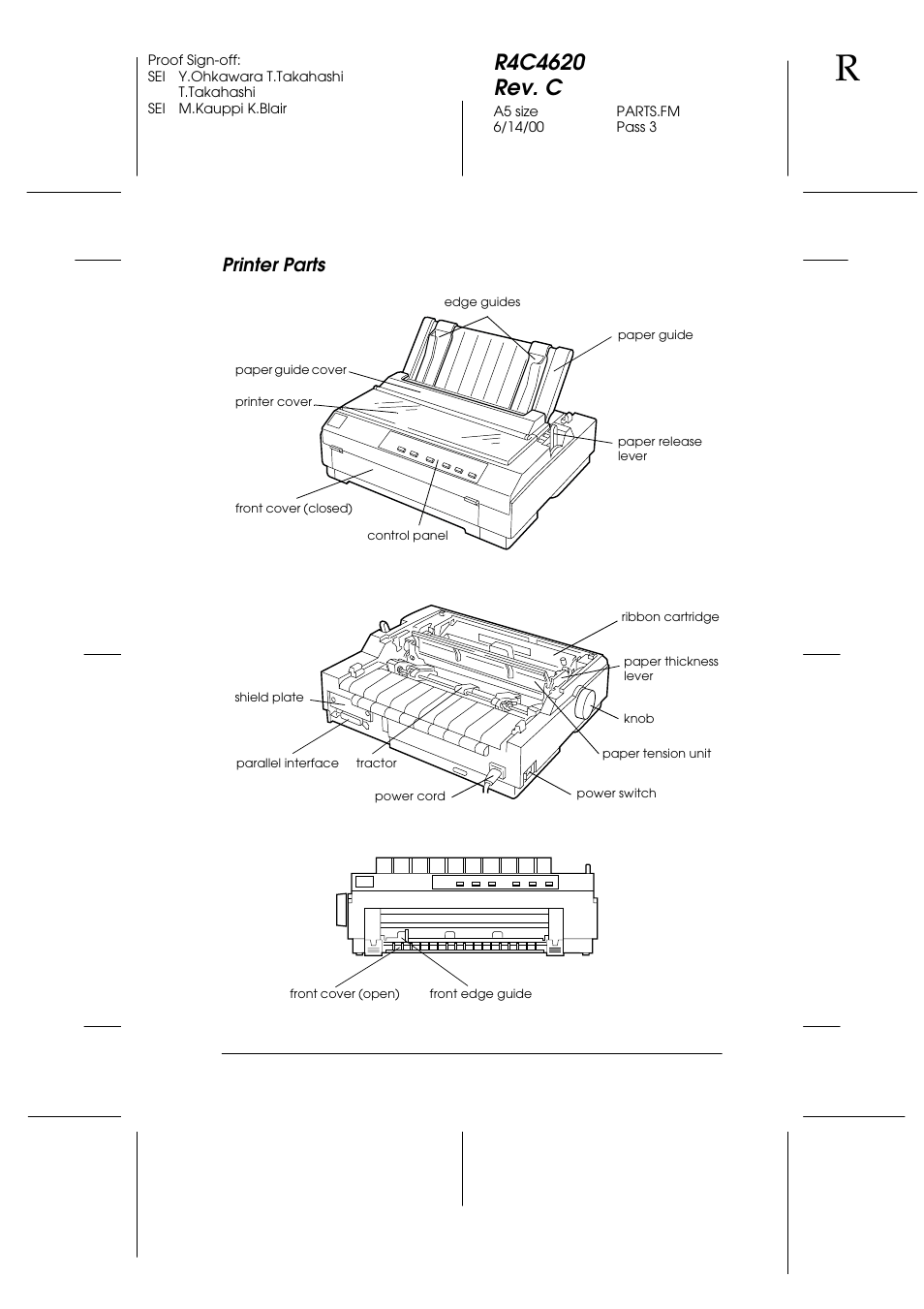 Printer parts | Epson 24-Pin User Manual | Page 247 / 249