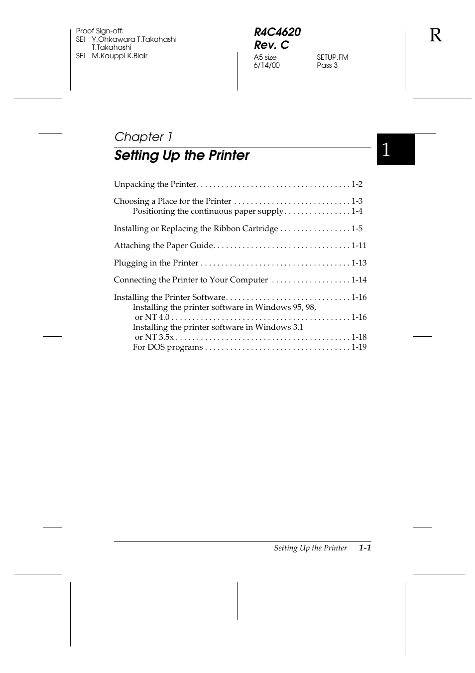 Setting up the printer, Chapter 1 | Epson 24-Pin User Manual | Page 25 / 249