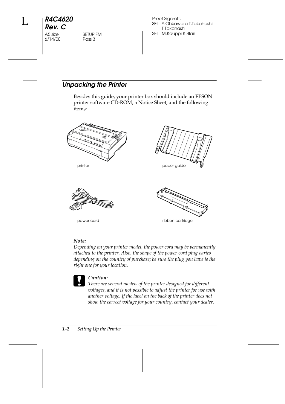 Unpacking the printer, Unpacking the printer -2 | Epson 24-Pin User Manual | Page 26 / 249