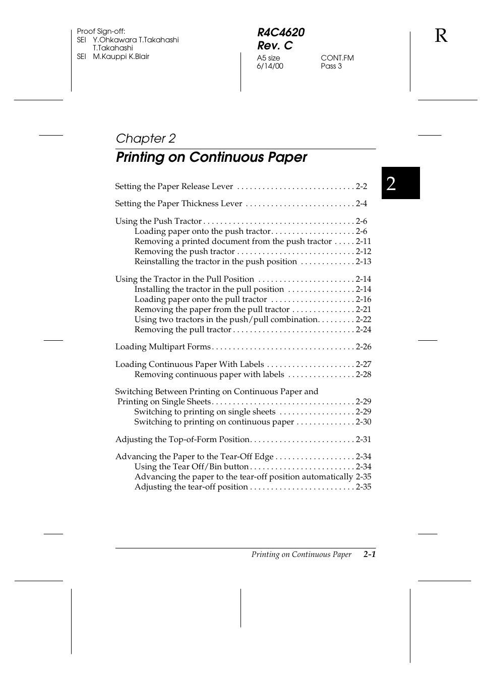 Printing on continuous paper, Chapter 2 | Epson 24-Pin User Manual | Page 45 / 249
