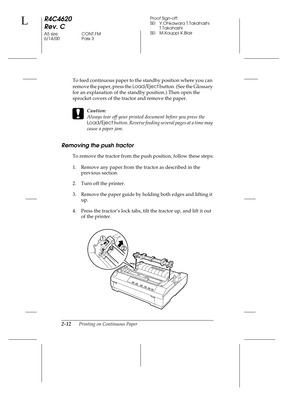 Removing the push tractor, Removing the push tractor -12 | Epson 24-Pin User Manual | Page 56 / 249