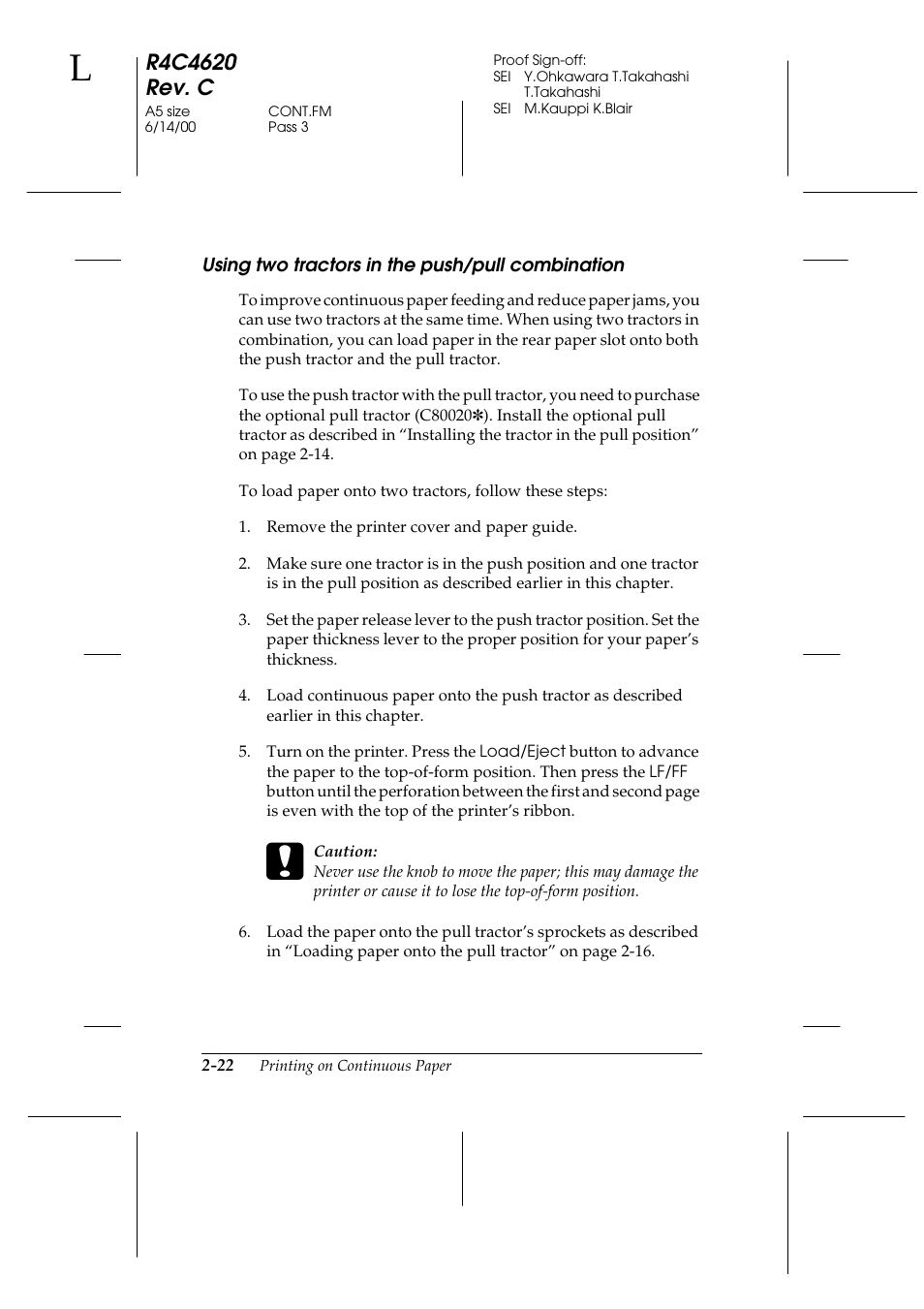 Using two tractors in the push/pull combination | Epson 24-Pin User Manual | Page 66 / 249